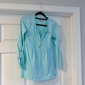 Lilly Pulitzer Light Green Button Front Tunic Top Size XS